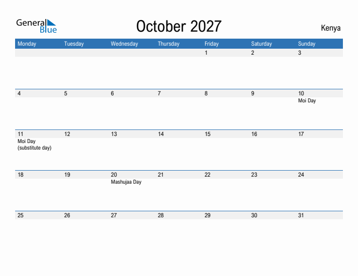 Fillable October 2027 Calendar