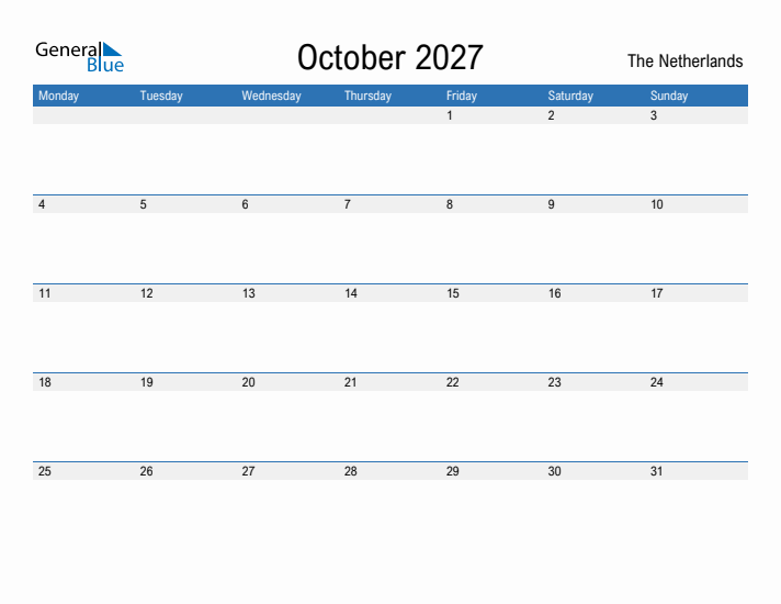 Fillable October 2027 Calendar