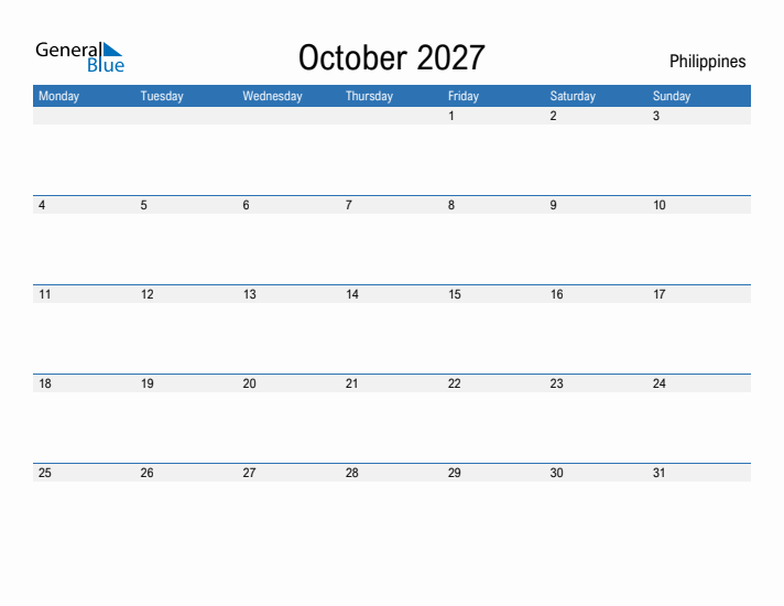 Fillable October 2027 Calendar