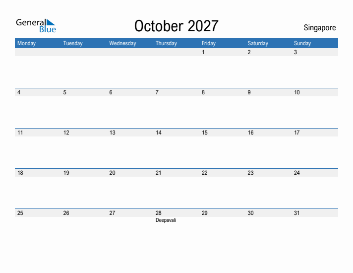 Fillable October 2027 Calendar