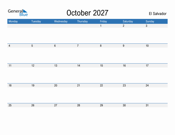 Fillable October 2027 Calendar