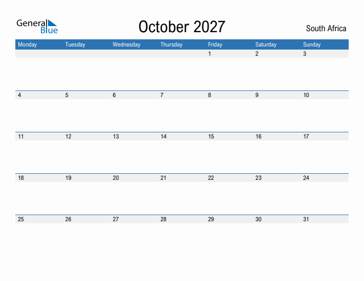 Fillable October 2027 Calendar