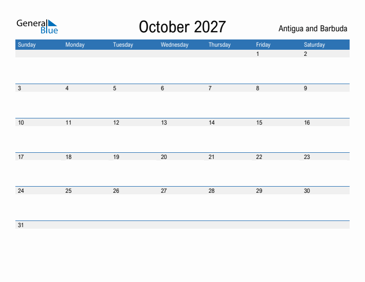 Fillable October 2027 Calendar