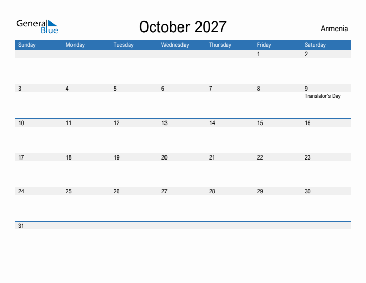 Fillable October 2027 Calendar