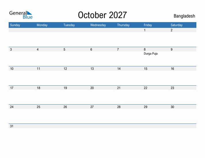 Fillable October 2027 Calendar