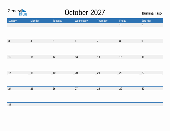 Fillable October 2027 Calendar