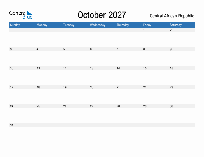 Fillable October 2027 Calendar