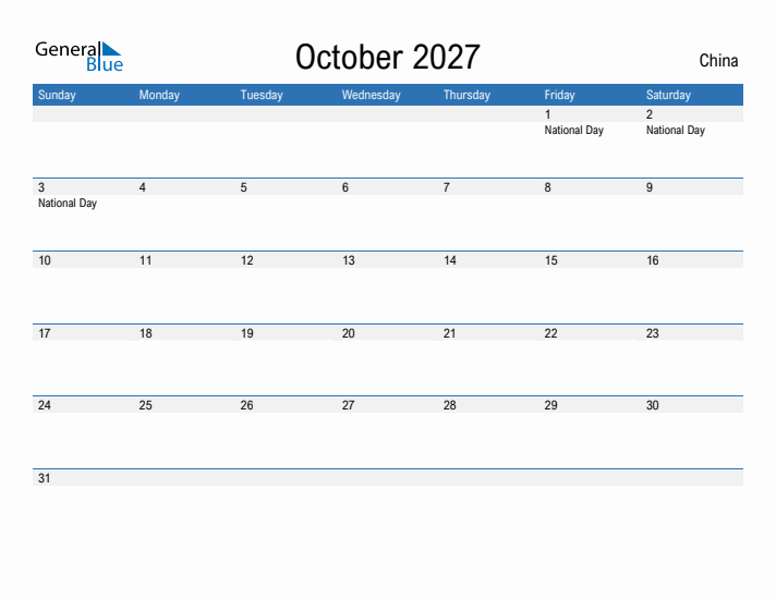 Fillable October 2027 Calendar