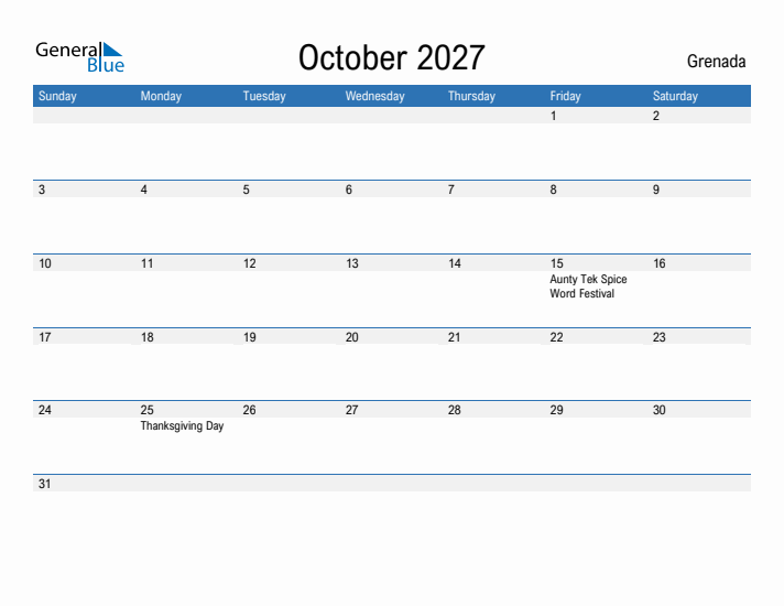 Fillable October 2027 Calendar