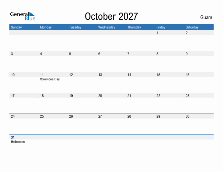 Fillable October 2027 Calendar