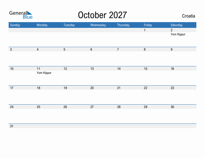 Fillable October 2027 Calendar