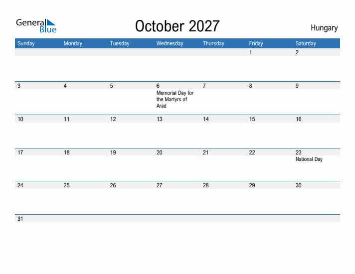 Fillable October 2027 Calendar