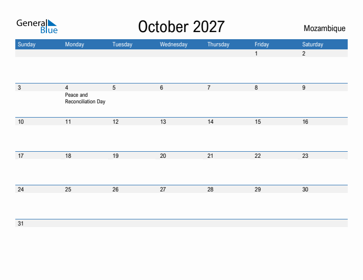 Fillable October 2027 Calendar