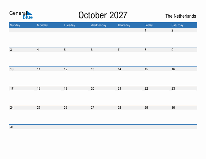 Fillable October 2027 Calendar