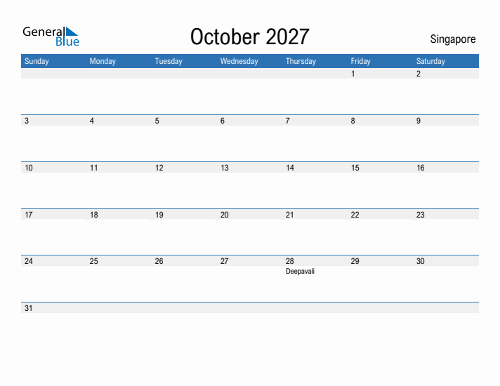 Fillable October 2027 Calendar