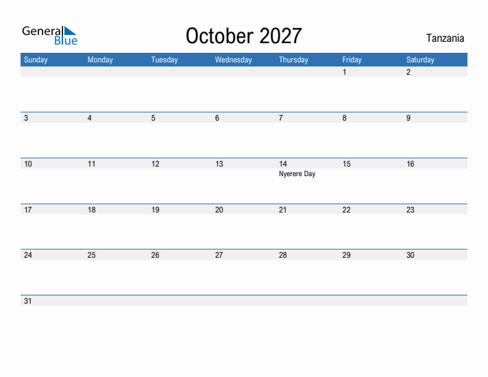 Fillable October 2027 Calendar