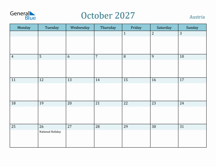 October 2027 Calendar with Holidays