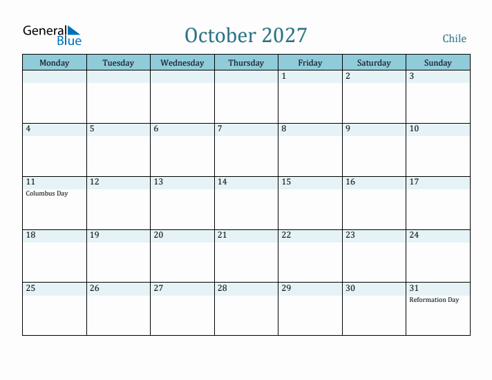 October 2027 Calendar with Holidays