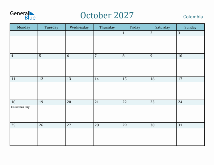 October 2027 Calendar with Holidays