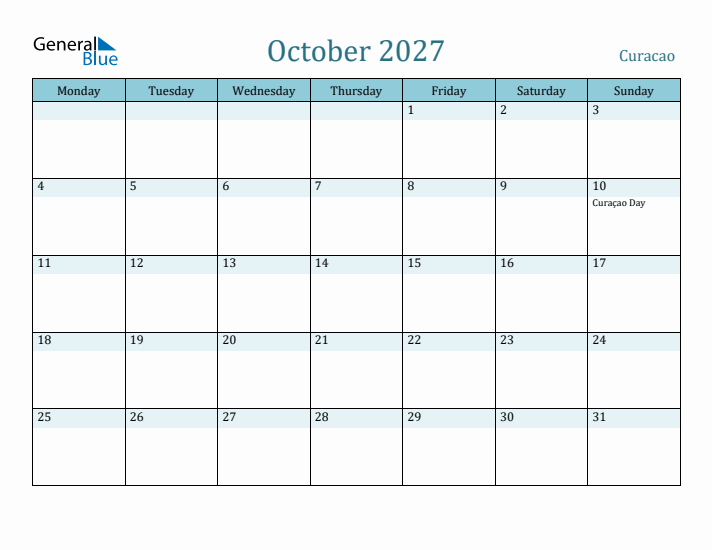 October 2027 Calendar with Holidays