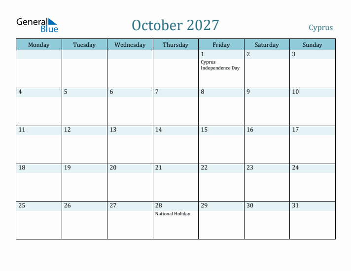 October 2027 Calendar with Holidays