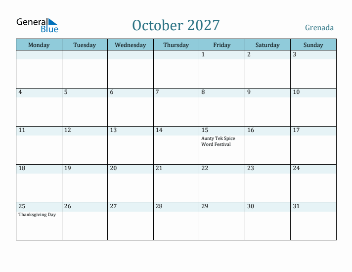 October 2027 Calendar with Holidays