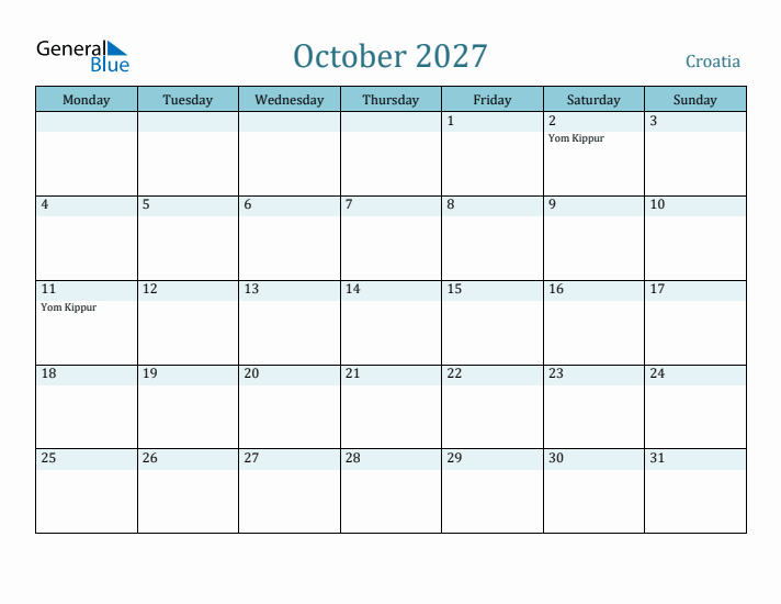 October 2027 Calendar with Holidays