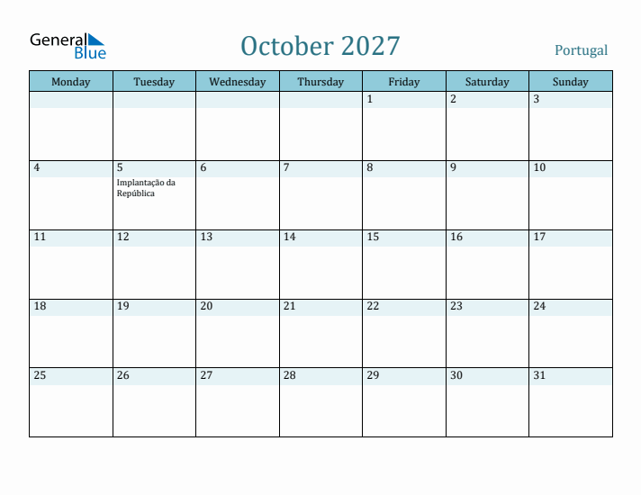 October 2027 Calendar with Holidays