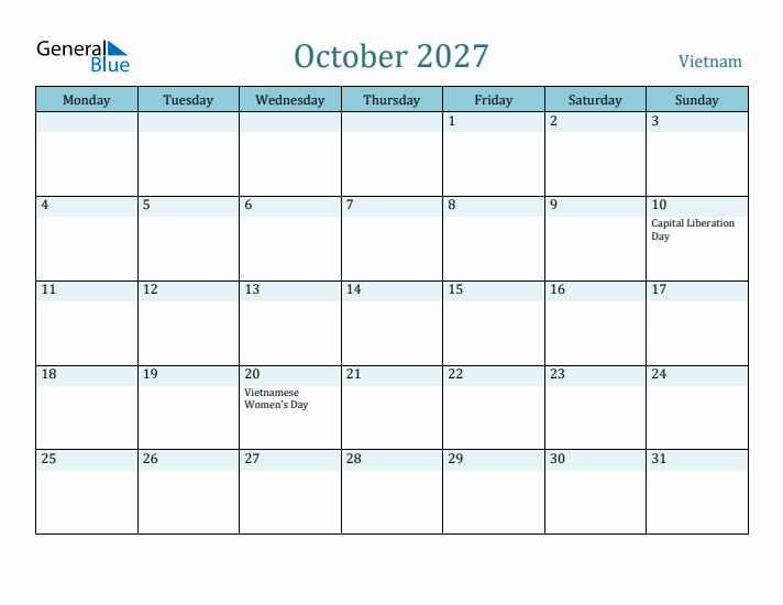 October 2027 Calendar with Holidays