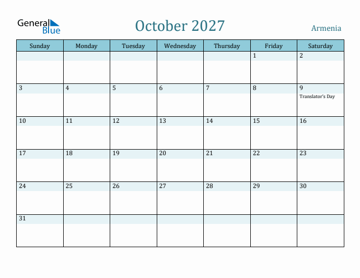 October 2027 Calendar with Holidays