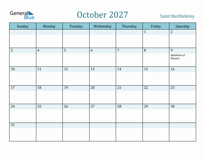 October 2027 Calendar with Holidays