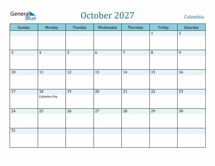 October 2027 Calendar with Holidays