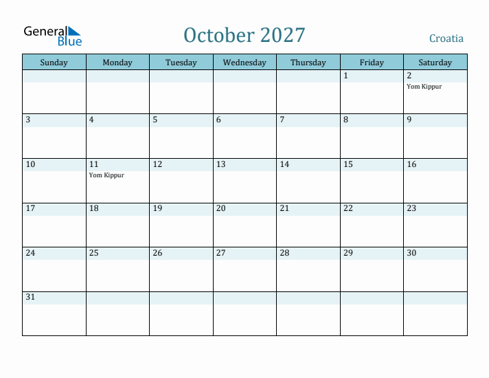 October 2027 Calendar with Holidays