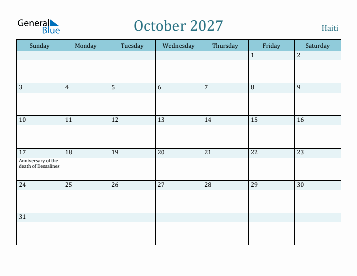 October 2027 Calendar with Holidays