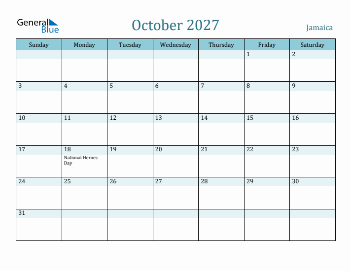 October 2027 Calendar with Holidays