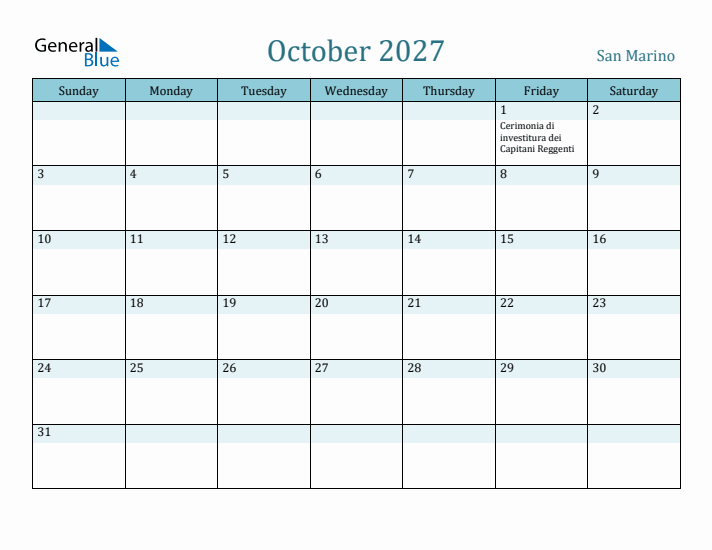 October 2027 Calendar with Holidays