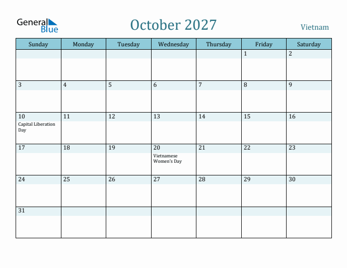 October 2027 Calendar with Holidays