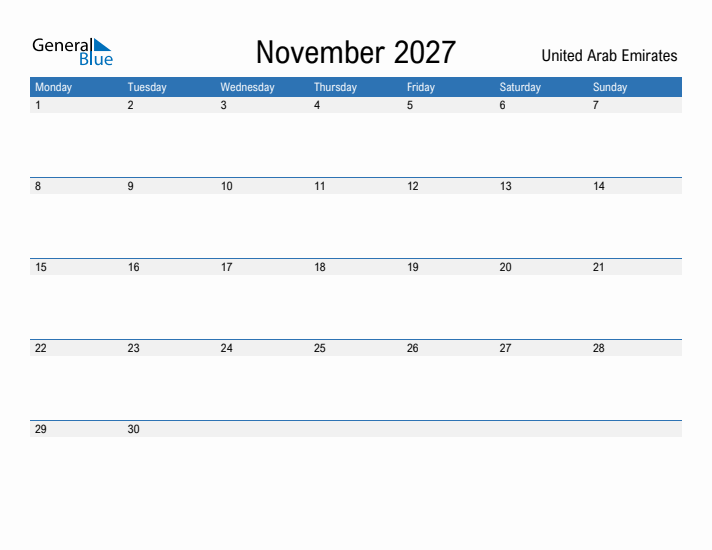 Fillable November 2027 Calendar