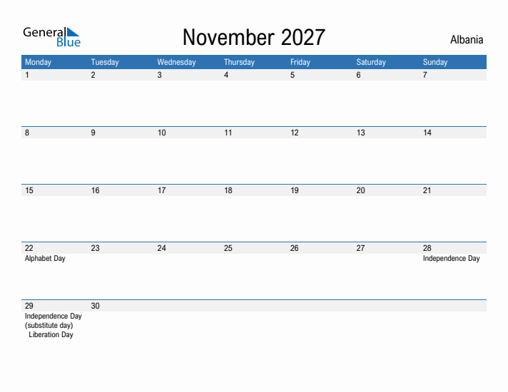 Fillable November 2027 Calendar