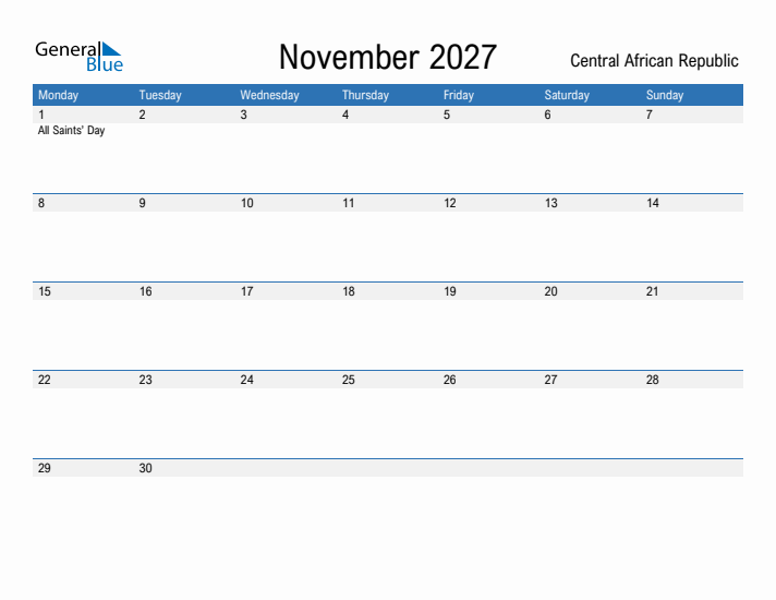 Fillable November 2027 Calendar