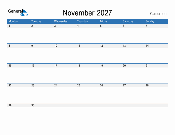 Fillable November 2027 Calendar