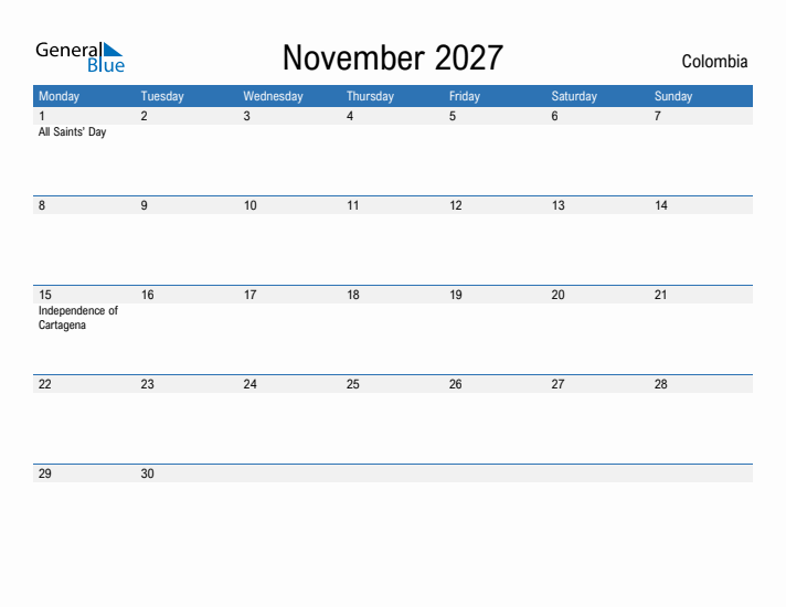 Fillable November 2027 Calendar