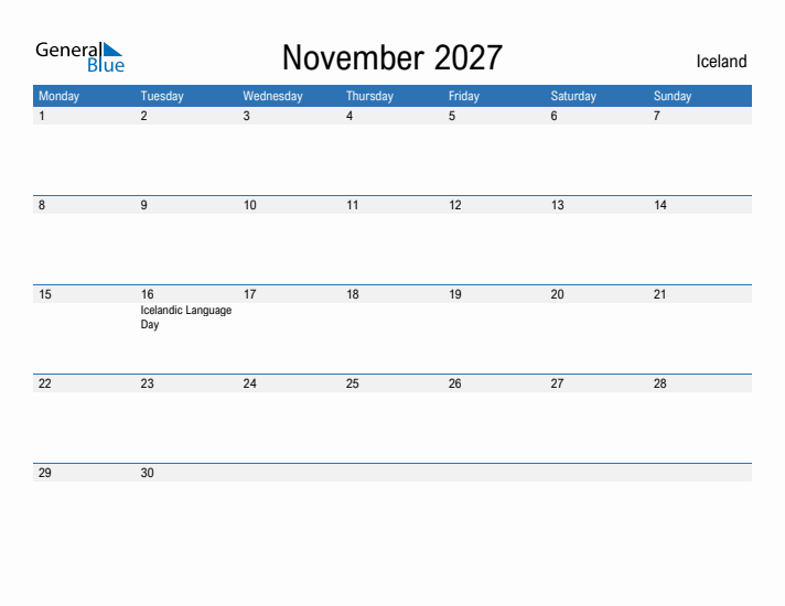 Fillable November 2027 Calendar