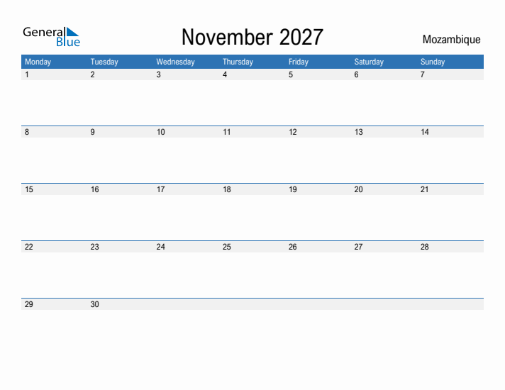 Fillable November 2027 Calendar