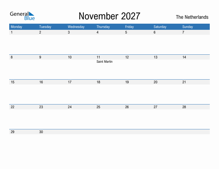 Fillable November 2027 Calendar