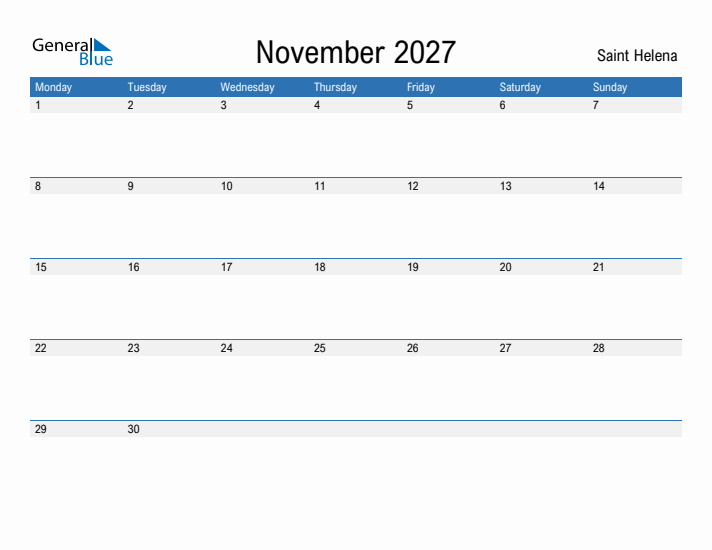 Fillable November 2027 Calendar