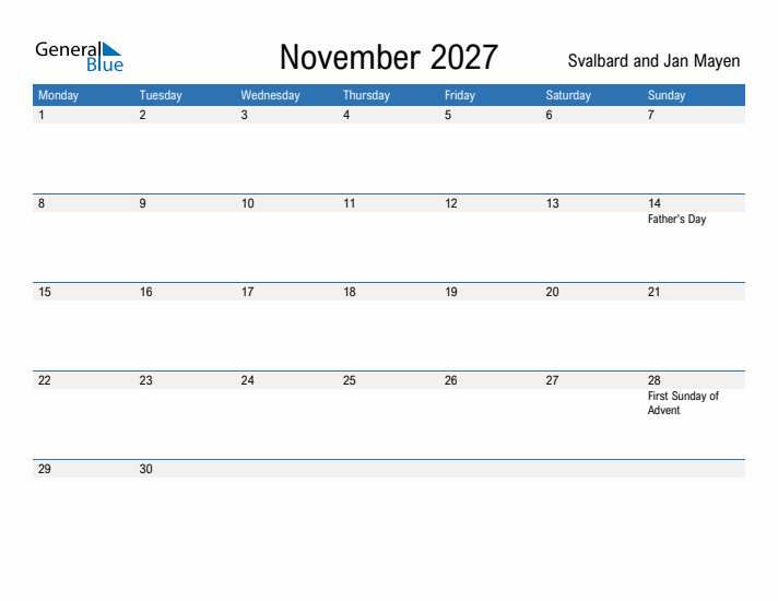 Fillable November 2027 Calendar