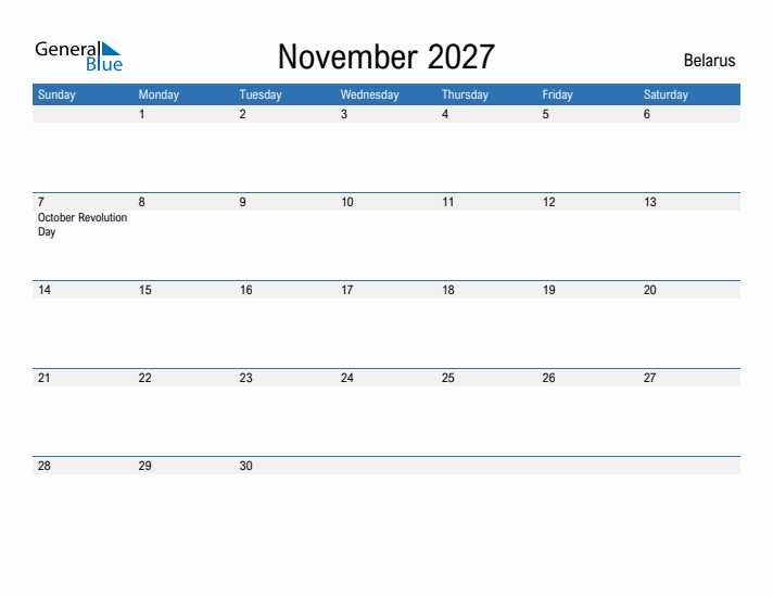 Fillable November 2027 Calendar