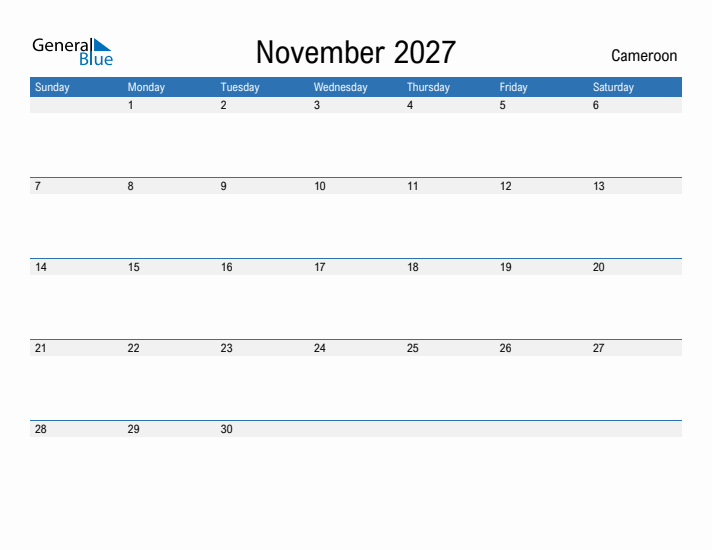 Fillable November 2027 Calendar