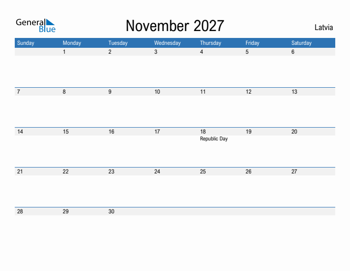 Fillable November 2027 Calendar